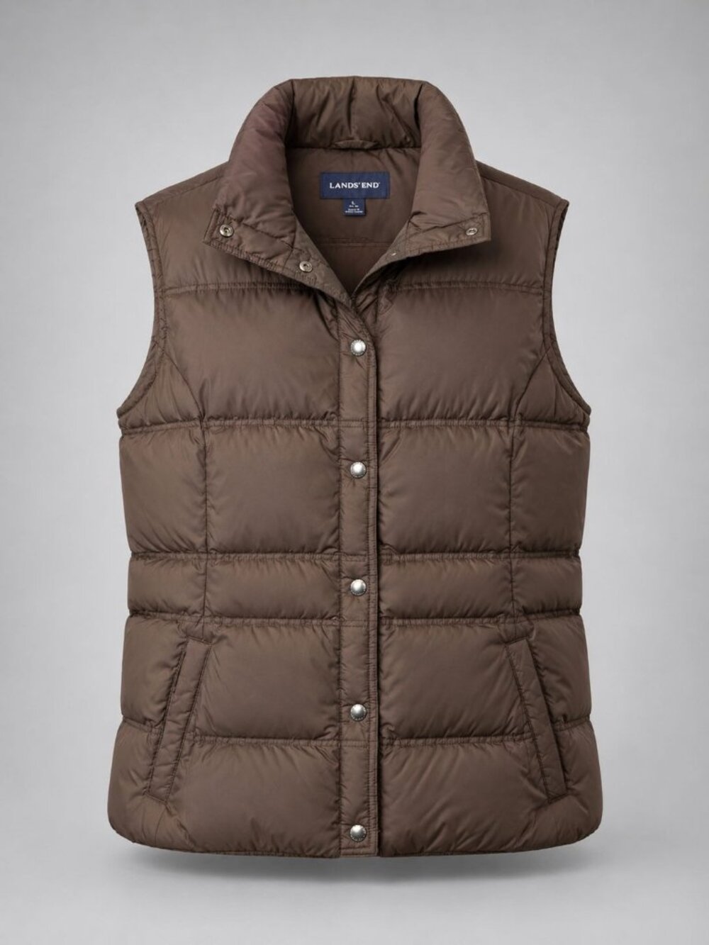 Lands End Womens Large Vest Brown Down Puffer Lightweight Insulated Outerwear